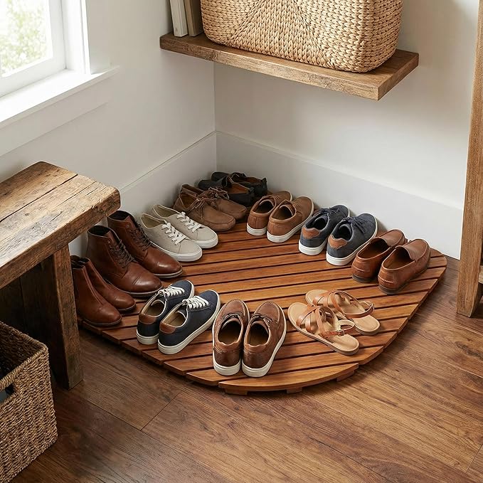 Bare Decor Dania Corner Shower Spa Mat, 24 by 24-Inch, Solid Teak Wood and Oiled Finish