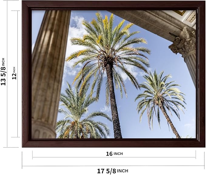 Monem Art Palermo Palm Trees Sicily Print - Tropical European Architecture Poster - Wall Decor for Living Room, Bedroom or Office - 12x16 Brown Framed CANVAS Wall Art by Mareike Bohmer