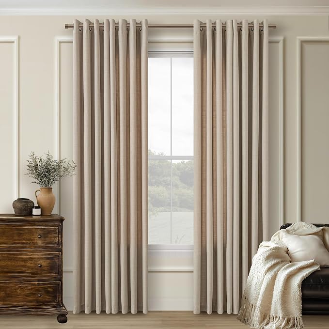Taupe Linen Curtains 86 Inch Length for Bedroom Living Room Thick Textured Greyish Beige Window Drapes Semi Sheer Light Filtering Burlywood Birch Farmhouse Country Decor 2 Panels Grommet 86 Inch Long