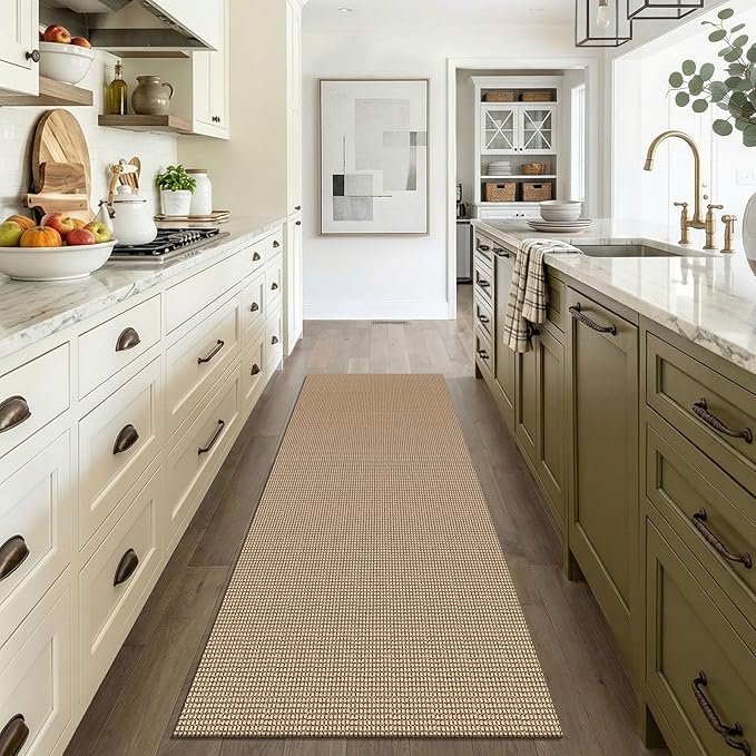 EARTHALL Woven Runner Rug 3x6 Ft Washable Runners for Hallways Wide Non Slip Entryway Rug Braided Kitchen Runner Indoor Floor Carpet for Entryway, Hallway, Kitchen, Bedroom, Orange/Tan/Brown
