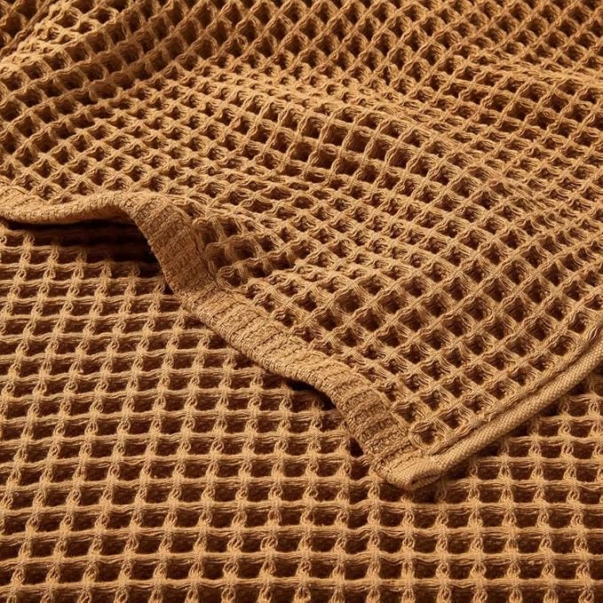 Waffle Towel for Bathroom 59x30 Inches, Turkish Bath Towel, Cotton Bath Towel, 6 Color Option, Mint Green, Brown White, Anthracite, Powder Pink, Gray (Brown)