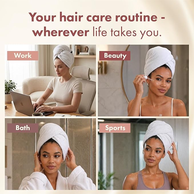 LUCE Hair Towel wrap for Women – Premium 400 GSM Microfiber Hair Towel Anti frizz, Highly Absorbent, Adjustable Thick Elastic Fit for Kids & Adults, Perfect for Curly, Wavy & Long Hair Care