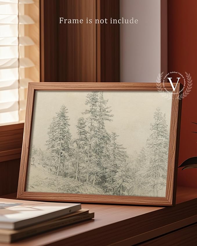 Vodefoad Sketch Tree Minimalist Drawing Canvas Wall Decor, Vintage Neutral Landscape Wall Art, Retro Antique Nature Art Pictures for Gallery Home Bedroom Bathroom Living Room - 8x10Inch Unframe