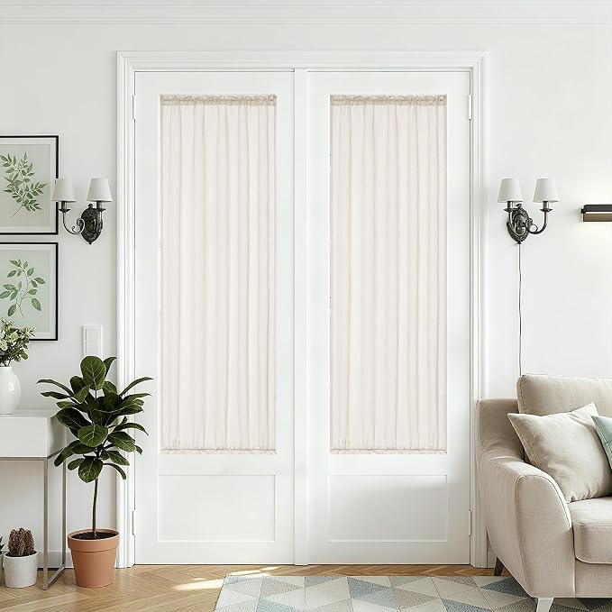 2 Panels 25 x 68 Inch Sidelight Curtains for Front Door Privacy Semi Sheer Curtain Boho Natural Linen Textured Dual Rod Pocket Curtains for Bedroom Patio Light Filtering door window, Beige, W25xL68