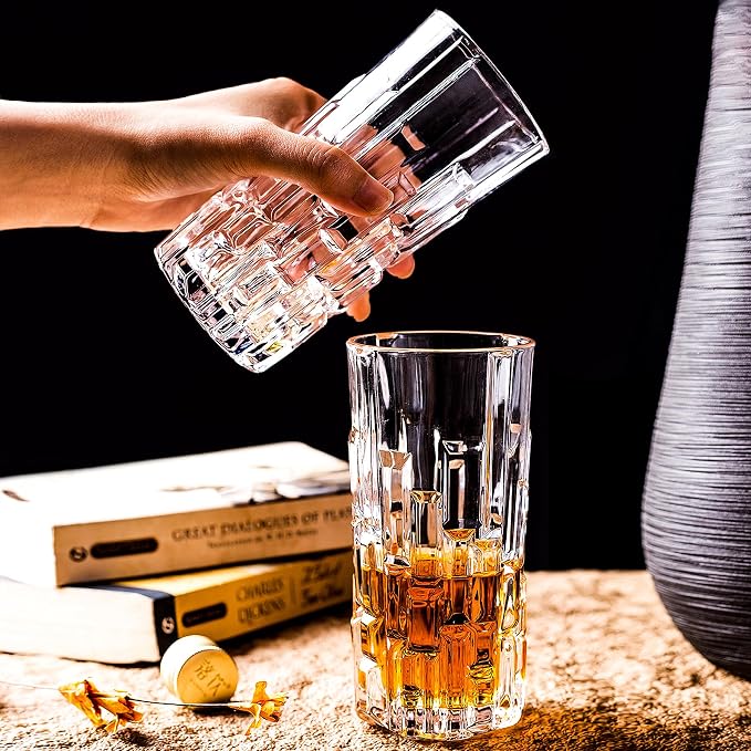 Highball Glasses Set of 6, Water Glasses, Collins Tall Beverage Cups Glassware for Drinks, Water, Beer, Soda, Cocktail 10 OZ