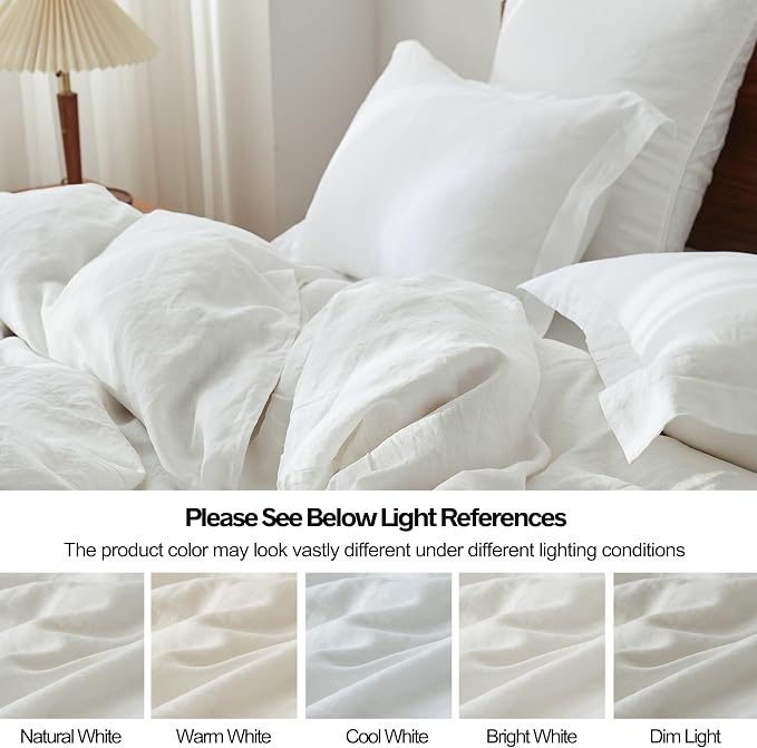 Simple&Opulence 100% Linen Duvet Cover Set, 3 PCS Natural French Flax White Duvet Cover Full Size, Breathable Soft Comfy Linen Bedding Comforter Cover with 2 Pillowcases(White, 78"x86")