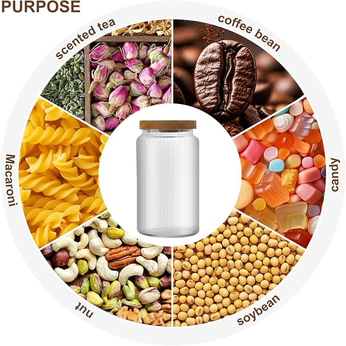 800ml/27.05Oz Large Glass Food Storage Containers with Wood Lids- Airtight Stacable Glass Jars - Spaghetti Storage Jar - Clear Kitchen Canisters for Coffee,Flour,Pasta,Cereal