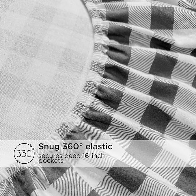 Briarwood Home® Printed Flannel Sheet Set, 100% Natural Cotton, Soft, Warm & Deep Pocket, Advanced Nano-Tech Making it Resistance to Pilling; Brushed 6 Times for Softness (Buffalo Grey, Queen)