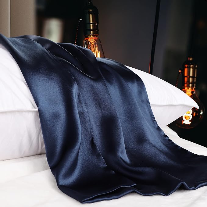 uxcell 1 Pack 100% Charmeuse Pure Silk Pillowcase for Hair and Skin, 350TC 19 Momme Soft Breathable Pillow Case with Hidden Zipper, Royal Blue Silk Pillowcase Travel (14x20inch)