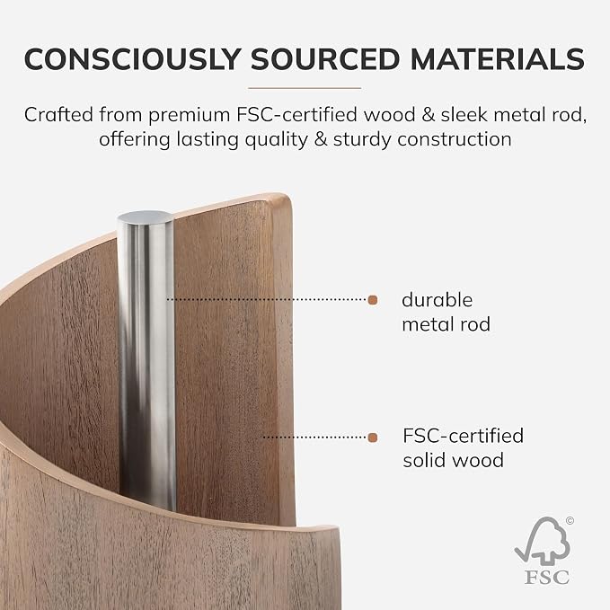 Anji Mountain Wooden Paper Towel Holder with Iron Holder, Holder Stand for Kitchen Roll Organizer & Kitchen Dining Table Home Décor, Countertop Fits Jumbo & Mega Rolls - Biscotti/Nickel, Classic