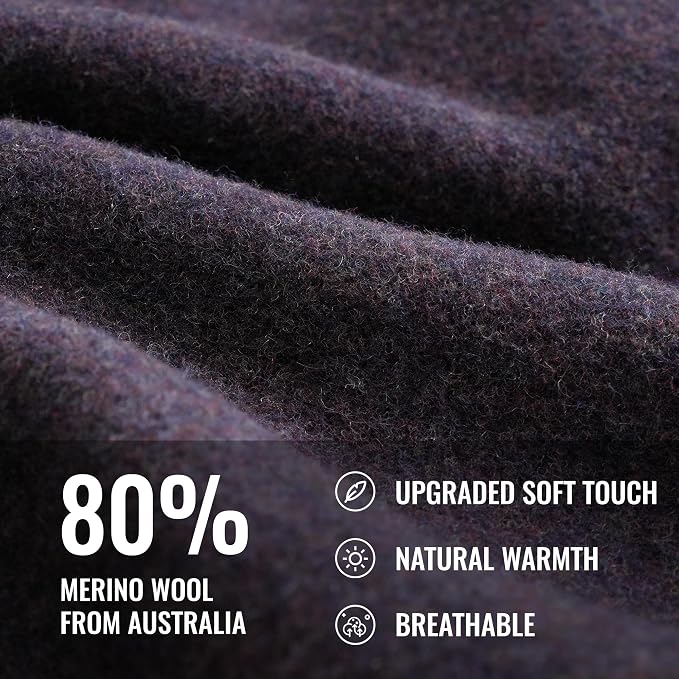ACUSHLA 80% Merino Wool Camp Blanket - Soft Warm Thick Blanket Throw for Bed Couch Outdoor Camping Travel Car Sleeping Patio Porch, 59"x79" Dark Red
