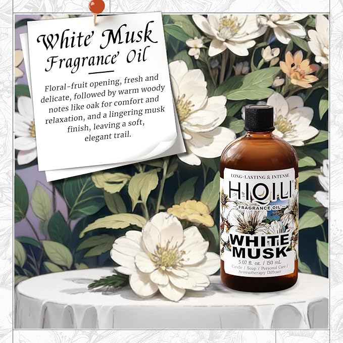HIQILI White Musk Fragrance Oil, Musk Perfume for Women - 5.07 Fl Oz | for Candle & Soap Making Supplies and Perfect for Home, Car Diffuser Use, Add to Pillow Scented Spray - 150 ML