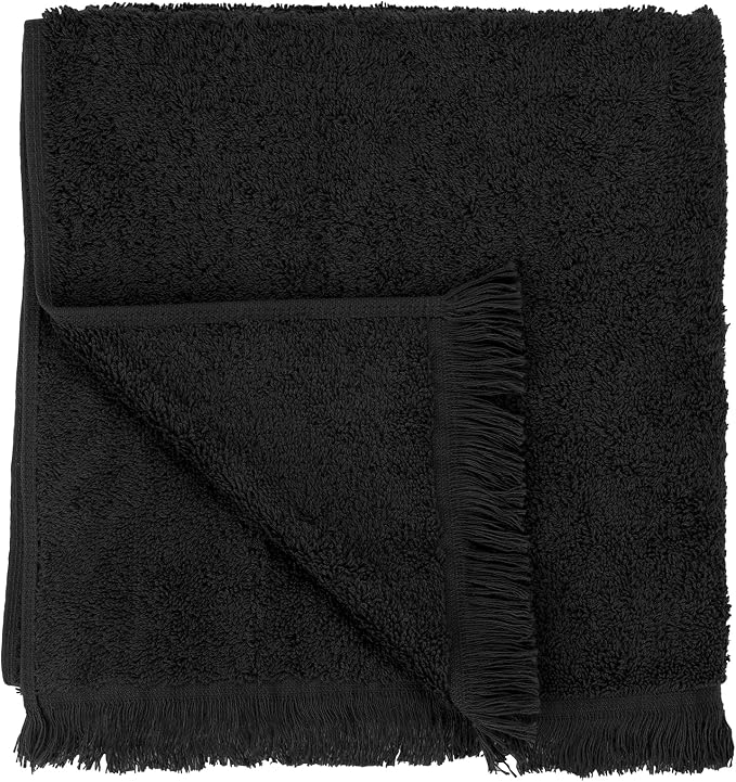 blomus FRINO Fringed Terrycloth Organic Cotton Hand Towel XL 20 x 39 - Oeko-TEX Standard 100 Certified - Black