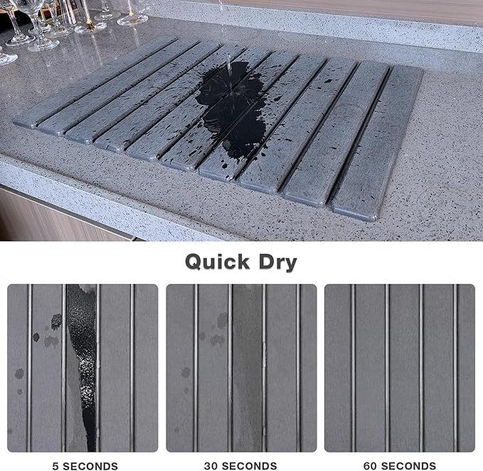 Large Diatomite Kitchen Counter Drying Mat – 24”x16”, Aesthetic Stone Mat for Dishes, Roll-Up Space-Saving & Quick-Drying Stone Rack