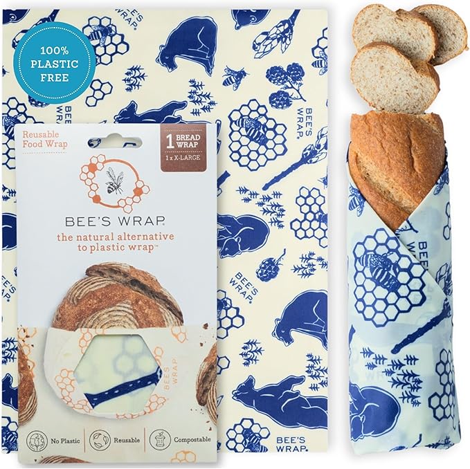 Bee's Wrap Beeswax Wraps for Bread - Beeswax Bread Wrap for Sourdough & Bread Storage - Plastic Free Made in USA Reusable Natural Food Wrap - Bees & Bears