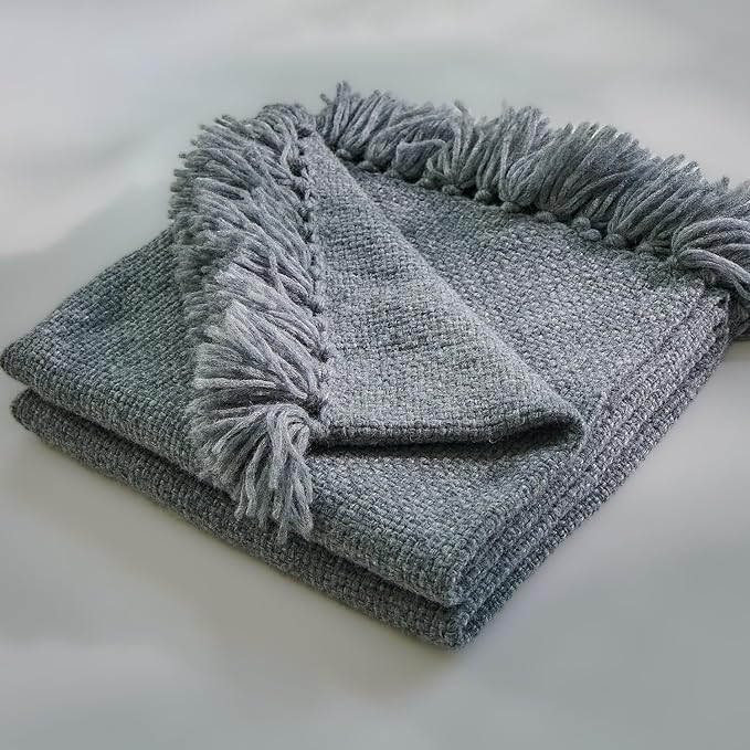 Esterra Luxury Alpaca Blanket Throw with Elegant Hand-Knotted Tassels, Cozy, Warm, and Hypoallergenic Alpaca Merino Wool Throw Blanket for Couch, Bed and Home Décor, Heather Grey, 50x60 Inches