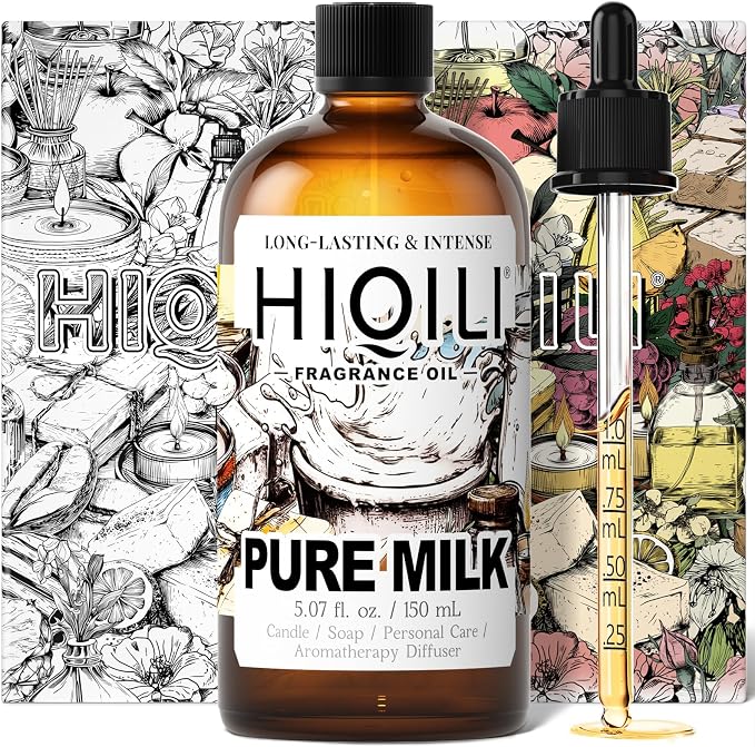 HIQILI Pure Milk Fragrance Oil for Soap Making & Body Wash - 5.07 Fl Oz | Long-Lasting Scent, Suitable for Home Diffuser, Making Candle, Scrub, Skin Product, Pet Safe, Graduated Dropper Included