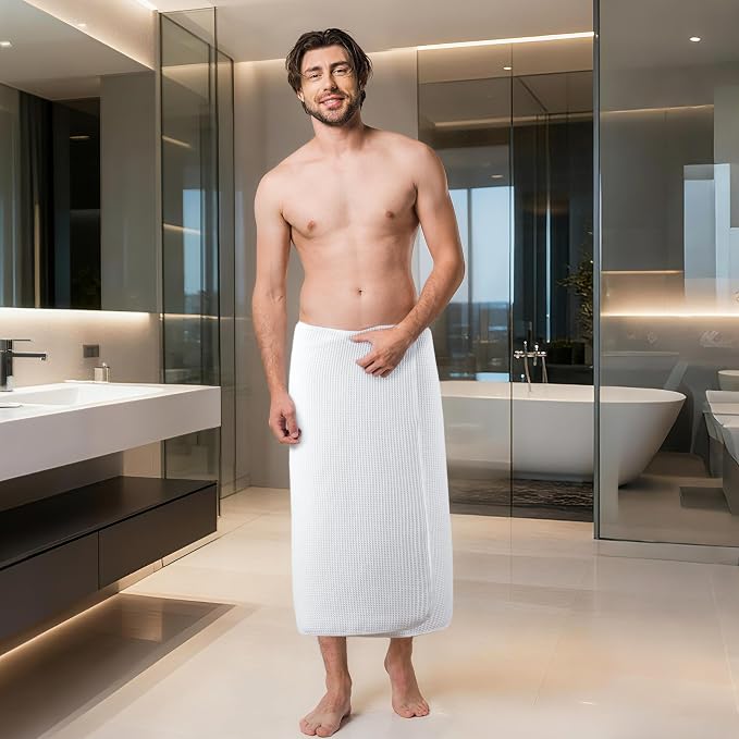 POLYTE 380 GSM Microfiber Oversize Quick Dry Lint Free Waffle Bath Towel for Body, 60 x 30 in, Set of 2