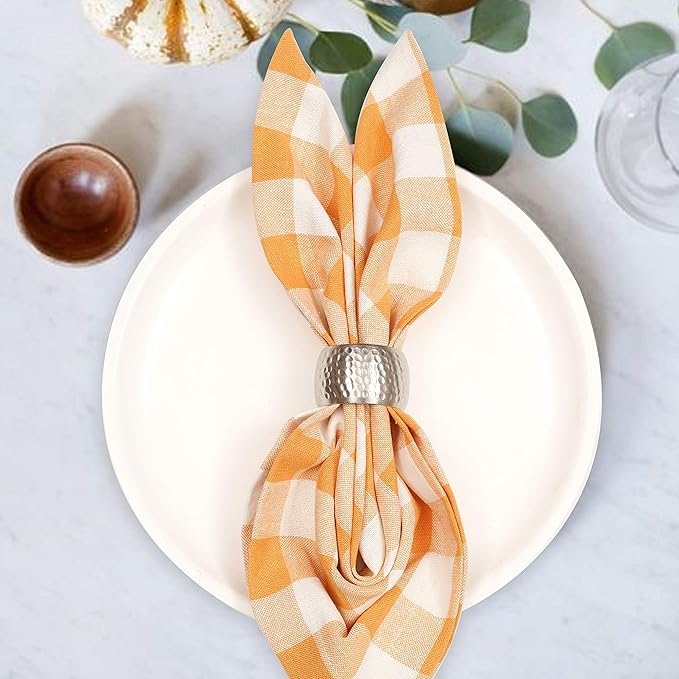 Check Cloth Dinner Napkins 18x18 Gingham Buffalo Set of 12, 100% Cotton Dinner Cocktail Napkins, Wedding Napkins with Mitered Corners and Generous Hem - Mustard White -Life By Cotton