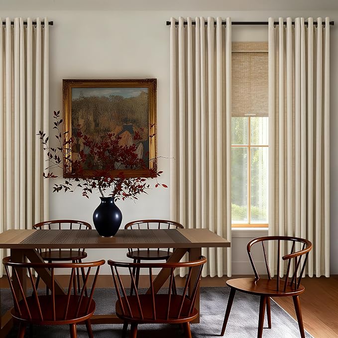 Oatmeal Grommet Curtains 96 Inches Long for Living Room Dining 2 Panels Set Sand Beige Drapes Semi Sheer Light Filtering Boho Farmhouse Neutral Floor to Length Bedroom Window Curtains 96 Inch Length