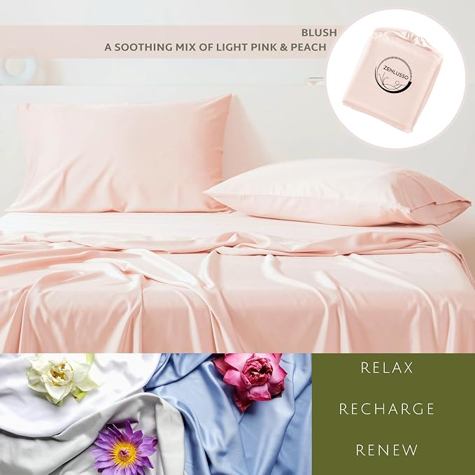 Pillowcases 100% Viscose Made from Bamboo Pillow Cases, Cooling, Luxuriously Soft, Envelope Closure, 300 Thread Count (Blush, Queen)