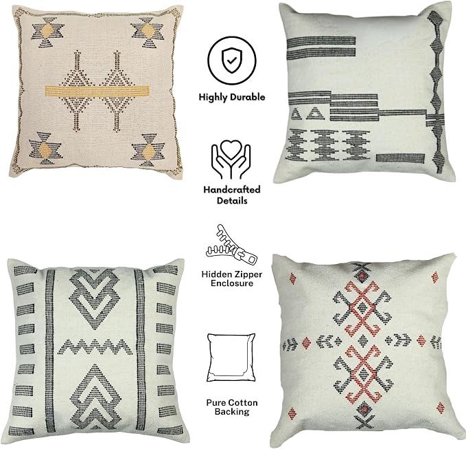 Trade Star 100% Cotton Pillow Covers Sabra Kilim Farmhouse Throw Pillow Handwoven Pillowcase Premium Cushion Case Set of 4 Handloomed Cushion Covers Designer Pillow Shams (Sabra 2)