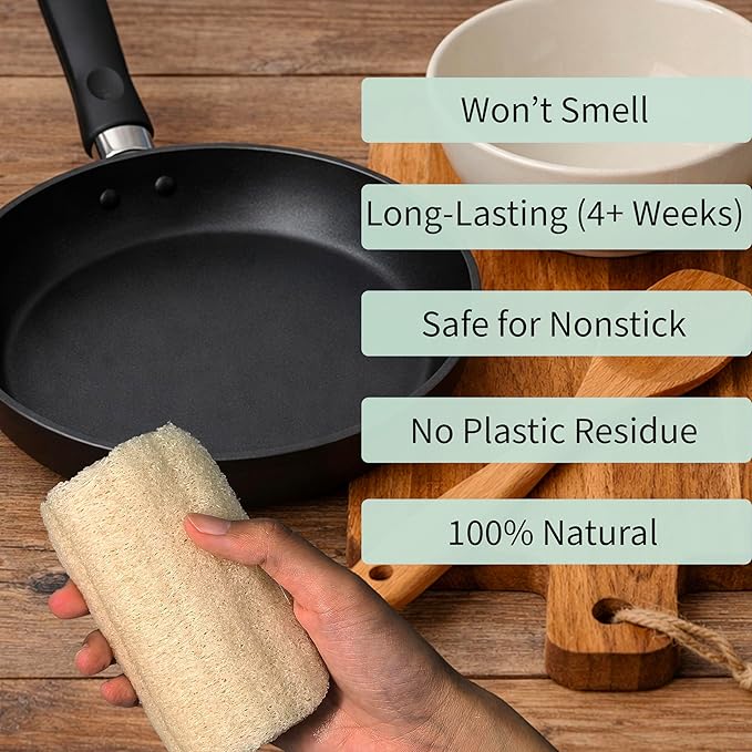 Natural Loofah Dish Sponge 10 Pack, Plant-Based Kitchen Scrubber for Dishes, Pots & Pans, Eco-Friendly Biodegradable Cleaning Sponge