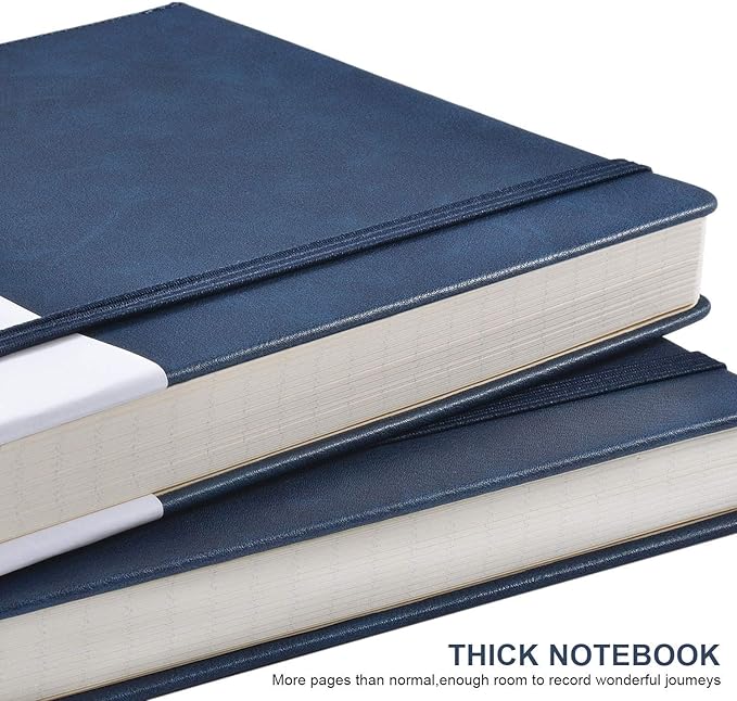 Lemome Thick Classic Notebook with Pen Loop - A5 College Ruled Hardcover Writing Notebook with Pocket + Page Dividers Gifts, Banded, Large, 180 Pages, 8.4 x 5.7 in