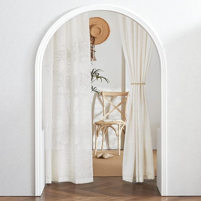 RYB HOME Semi Sheer Curtains 63 inch Length 2 Panels, Linen Textured Privacy Protect Window Drapes Soft Breathable Back Tab Window Curtains for Bedroom Living Room Decor, 52 W x 63 L, Linen