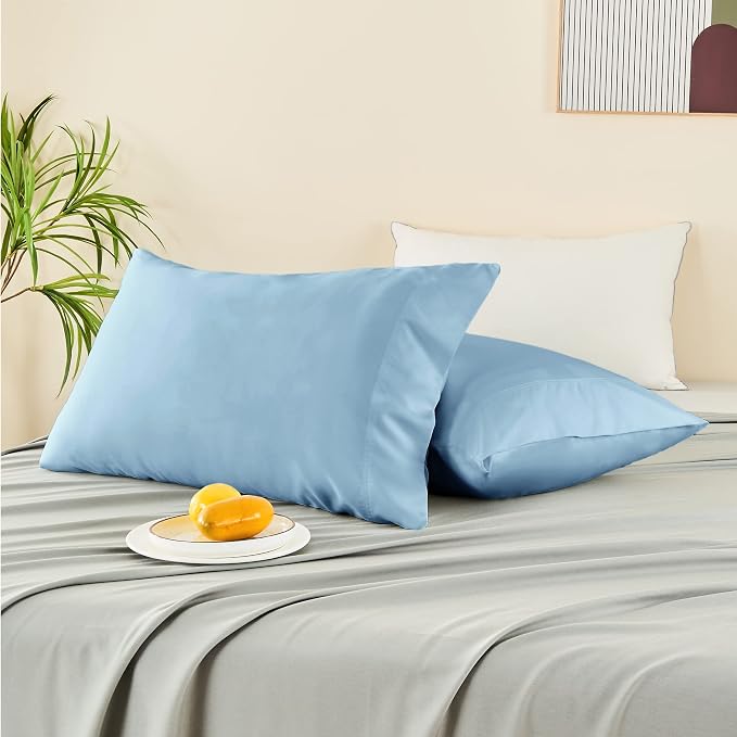 BEDELITE Standard Pillow Cases Set of 2, Rayon Derived from Bamboo, Cooling Pillow Cases for Hot Sleepers & Night Sweats, Breathable Silky Soft Envelope Pillowcases(Blue, 20"x26")