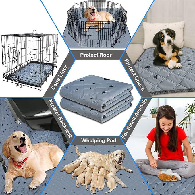RIOUSSI Washable Pee Pads for Dogs, Reusable, Absorbent, Leakproof, Non Slip Pet Puppy Pads for Potty Training. Gray Stars, 24x36 Inch(4pack)