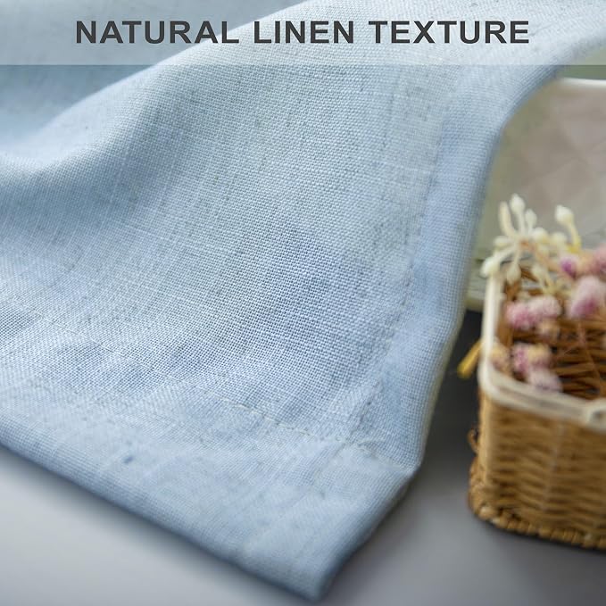 Linen Grommet Curtains 108 inches Long 2 Panels Set for Living Room Sliding Glass Door Back Tab Pocket Semi Sheer Soft Light Blue Cotton Curtains Baby Blue Drapes 108 inch Floor to Ceiling Length