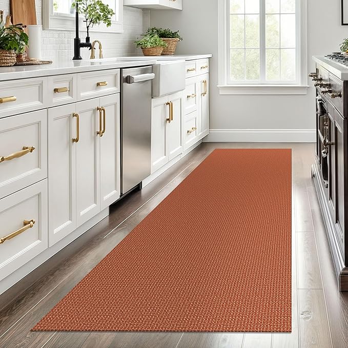 EARTHALL Woven Runner Rug 3x8 Ft Washable Runners for Hallways Wide Non Slip Rubber Backed Kitchen Runner Braided Indoor Floor Carpet for Entryway, Hallway, Kitchen, Bedroom, Rustic Orange/Tan