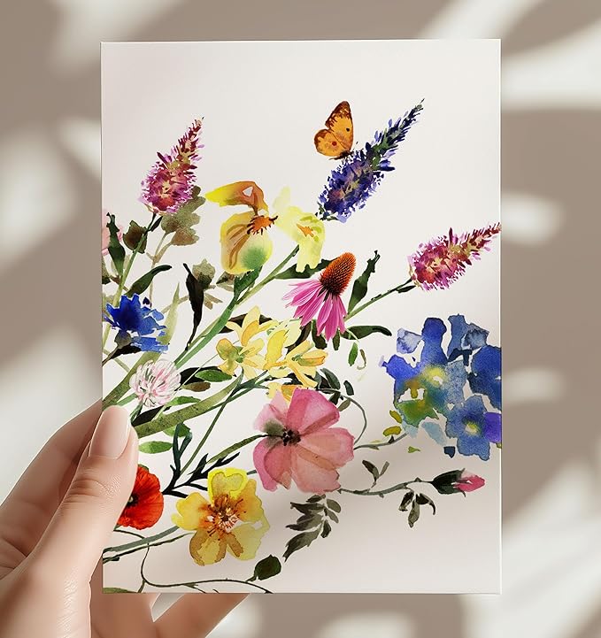 Wildflowers Greeting Cards - Set of 10 All Occasion 5x7 Note Cards with Envelopes. Blank Inside. Watercolor Designs of Wildflower Bouquets