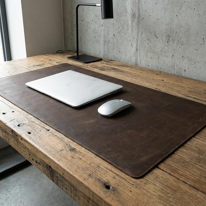 Full Grain Genuine Leather Desk Pad Large Retro Mouse Pad 35.4" x 17.7" Vintage Leather Desk Protector Desktop Cover Non-Slip Writing Blotter Coffee Bar Mat for Office Home