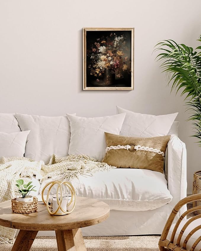 Vodefoad Vintage Autumn Floral Print, Moody Cottagecore Wildflower Bouquet, Lush Autumn-inspired Bouquet, Retro Antique Flower Art Pictures for Gallery Home Bedroom Farmhouse Bedroom - 8x10Inch Unframe