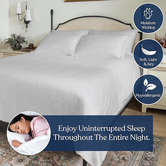GOTS Certified 100% Organic Cotton Percale Duvet Cover Set 400TC, Ultra Soft, Smooth & Breathable, Duvet for Hot Sleepers with 8 Internal Ties, (Light Grey, Twin - 2 Piece with 1 Standard Sham)