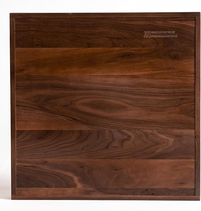 22 x 22 inches Large Square Solid Black Walnut Wooden Ottoman Tray Table Platter Decorative Serving Tray with Handle for Oversized Ottoman Home Breakfast in Bed Tea Coffee