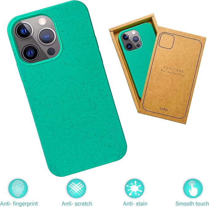 eplanita Eco Mobile Phone Case Compatible with iPhone 13 Pro, Plant Fiber, Drop Protection Cover, Durable and Sustainable (for iPhone 13 Pro, Mint)