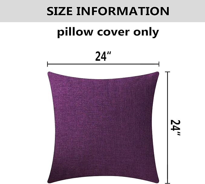 Home Brilliant Euro Sham Eggplant Pillow Covers Decorative Dark Purple Faux Linen Cushion Covers for Patio Garden Sofa Bench Couch, 24x24 inch, 60cm, Purple