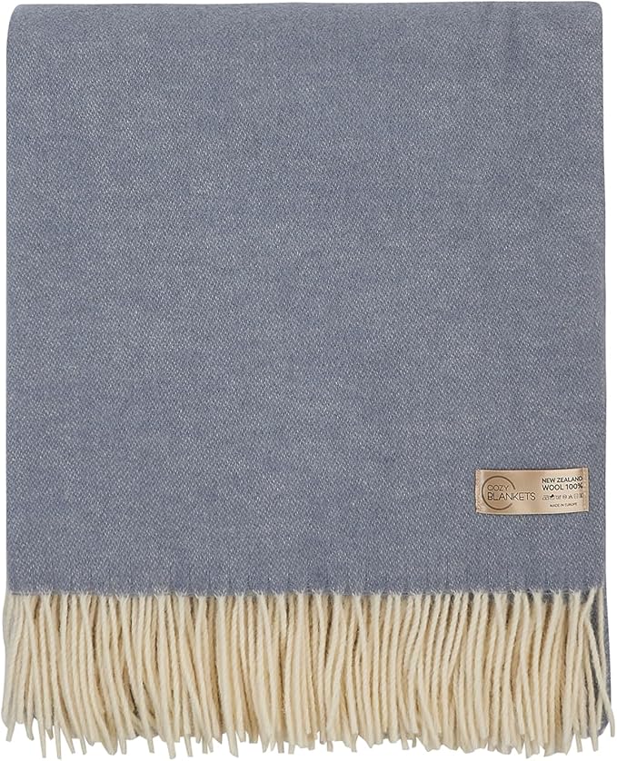 | Wool Blanket/Throw | 100% New Zealand Wool | Perfect for Home and Outdoors | Virgin Wool Throw with Fringes 75"x87" (190 x 220 cm)