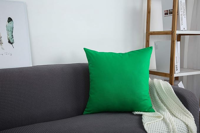 TangDepot 100% Cotton Solid Throw Pillow Cover 12x12 Bright Green | 100% cotton, same-color zip, machine wash & air dry. For living room, bedroom, office, car. 42 colors, 14 sizes. Cover only.