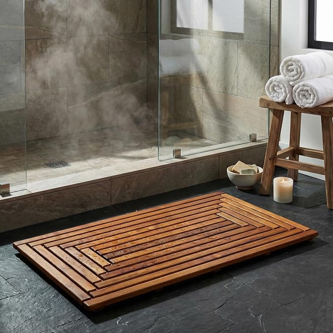 Bare Decor Giza Shower, Spa, Door Mat in Solid Teak Wood, 36" x 20"