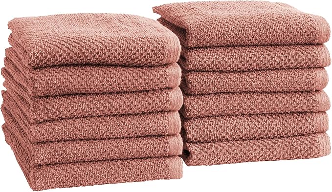 Great Bay Home 100% Cotton 12-Pack 13x13 Wash Cloth - Absorbent, Quick-Drying, Durable Face Towels for Bathroom Decor - Low-Twist, Two-Ply Fibers (Desert Rose)