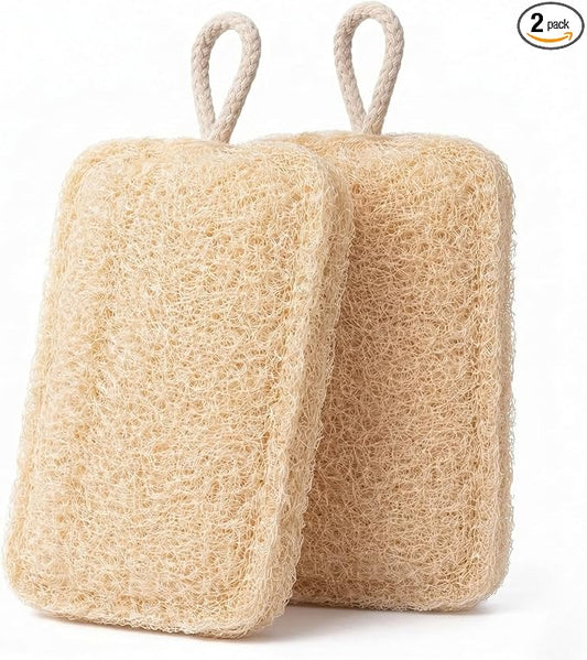 Natural Loofah Sponge for Men & Women, 2 Pack | Exfoliating Body Scrubber, Travel Loofah, Shower Sponge