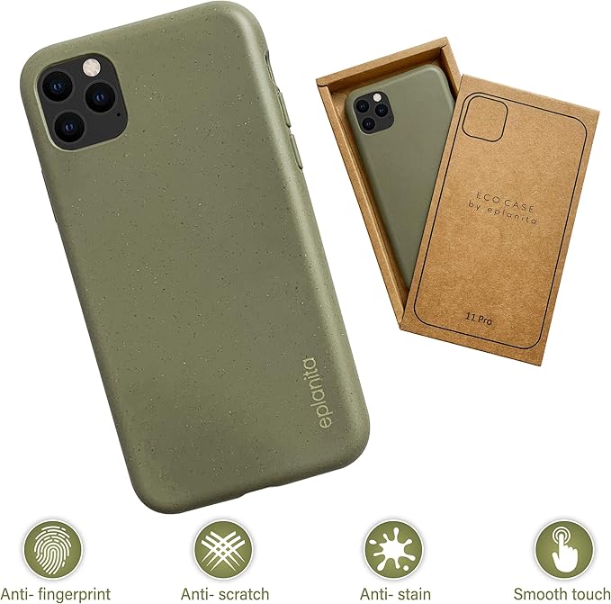 eplanita Eco Mobile Phone Case Compatible with iPhone 11 Pro, Plant Fiber, Drop Protection Cover, Durable and Sustainable (for iPhone 11 Pro, Khaki)