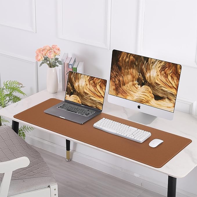 AFIING Cork Desk Mat 55" x 17", Dual-Sided Natural Cork & PU Leather Desk Pad, Non-Slip Waterproof Large Mouse Pad for Office, Home & Gaming (Brown)