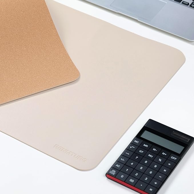 RENMTURE Desk Pad, Cork & PU Leather Desk Mat, Large Mouse pad, Non-Slip Desk Protector and Blotter, Waterproof Writing Pad, Desk Accessories and Organizers for Home Office (Apricot,32"x16")