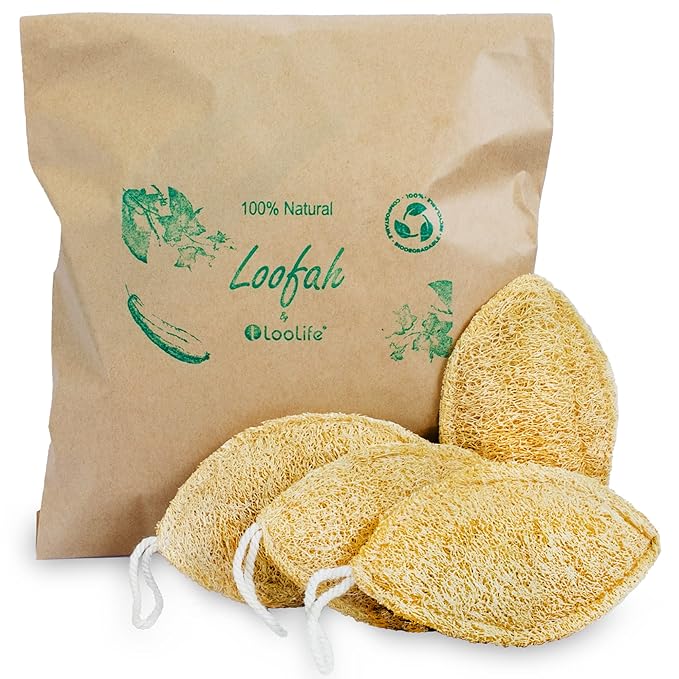 Natural Loofah Exfoliating Sponge (4 Pack) + Natural Loofah Kitchen Sponge (3 Pack) - Loofah Exfoliating Body Scrubber - Natural Sponges for Dishes - Biodegradable Sponges - Compostable Sponges