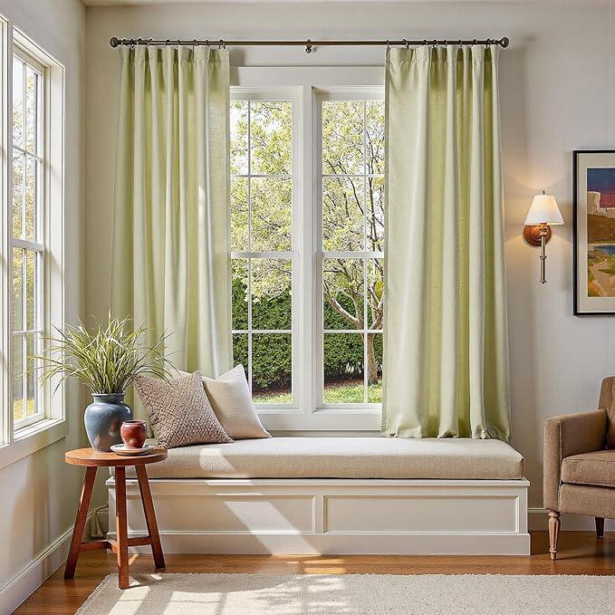 jinchan Linen Blend Curtains 72 inch Length 2 Panels for Bedroom Living Room, Light Filtering 50 inch Wide Farmhouse Drapes with Rod Pocket Back Tab(50W x 72L, Sage Green)